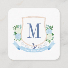 Blue White Coastal Crest Breng een boek Baby showe Informatiekaartje