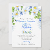 Blue White Country Daisy 80th Birthday Invite Kaart (Voorkant)
