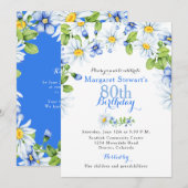 Blue White Country Daisy 80th Birthday Invite Kaart (Voorkant / Achterkant)