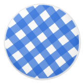 Blue & White Country Gingham Checkered Checker Keramische Knop (Voorkant)