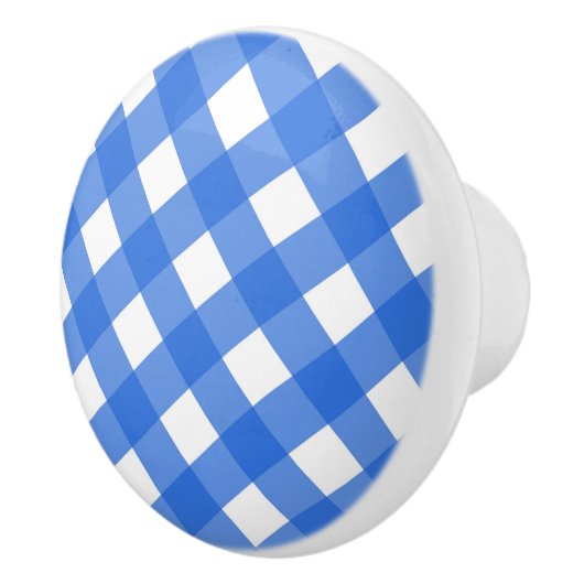 Blue & White Country Gingham Checkered Checker Keramische Knop (Rechts)