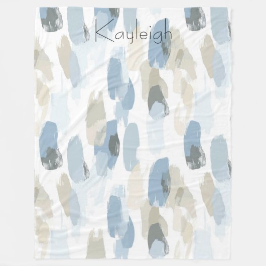 Blue White Cream Abstract Fleece Deken (Voorkant)