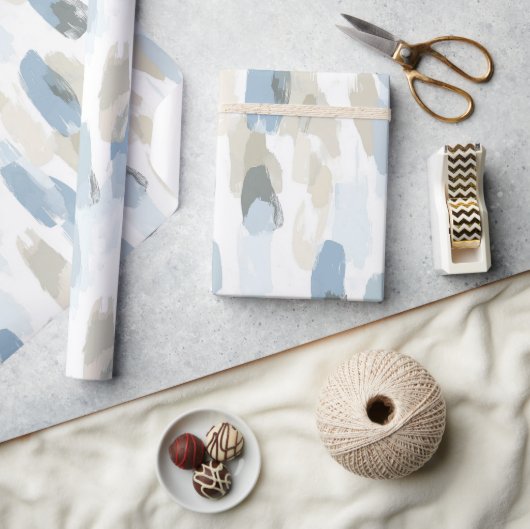 Blue White Cream Abstract Verjaardag Cadeaupapier (Crafts)