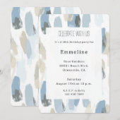 Blue White Cream Abstract Verjaardag Kaart (Voorkant / Achterkant)