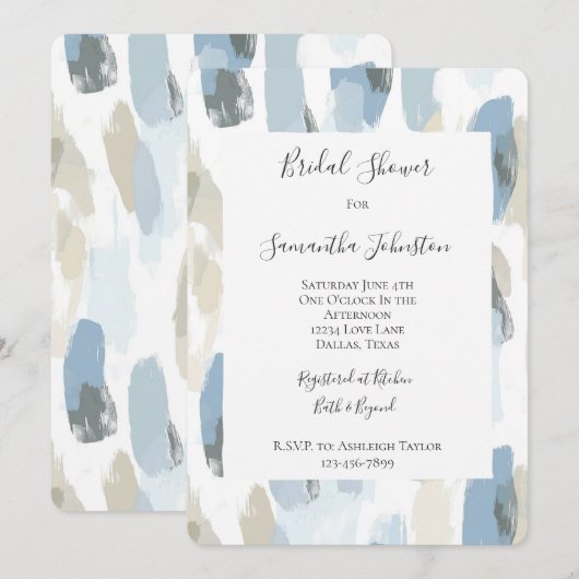 Blue White Cream Abstract Vrijgezellenfeest Kaart (Voorkant / Achterkant)