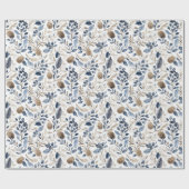 Blue White Cream Nordic Christmas Pine Cones Cadeaupapier (Vlak)