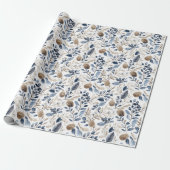 Blue White Cream Nordic Christmas Pine Cones Cadeaupapier (Uitgerold)