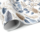 Blue White Cream Nordic Christmas Pine Cones Cadeaupapier (Rol Hoek)