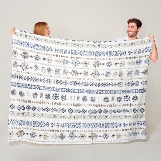 Blue White Cream Stripes Christmas Fleece Deken (In situ)