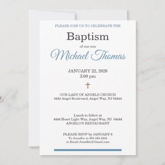 Blue White Cross Custom Name Baptism Kaart (Voorkant)
