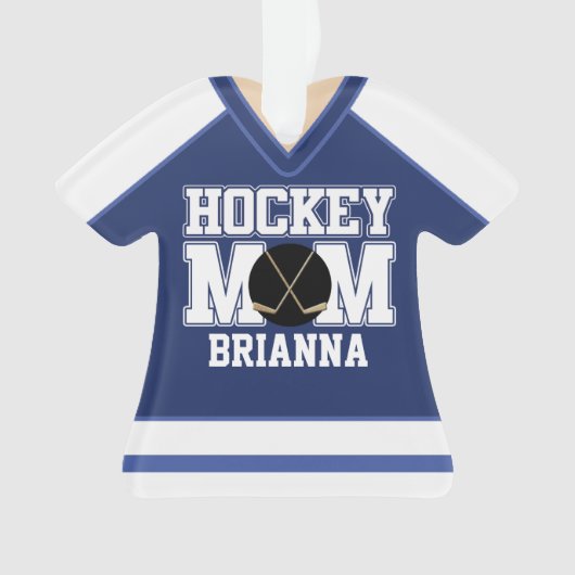 Blue/White Custom Hockey Mam Jersey Ornament (voorkant)