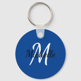 Blue & White Custom Monogram Cute Sleutelhanger