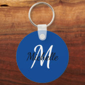 Blue & White Custom Monogram Cute Sleutelhanger (Voorkant)