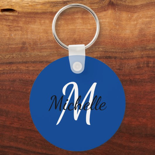 Blue & White Custom Monogram Cute Sleutelhanger (Voorkant)