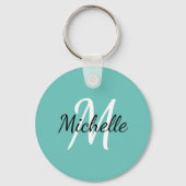 Blue & White Custom Monogram Cute Sleutelhanger (Voorkant)