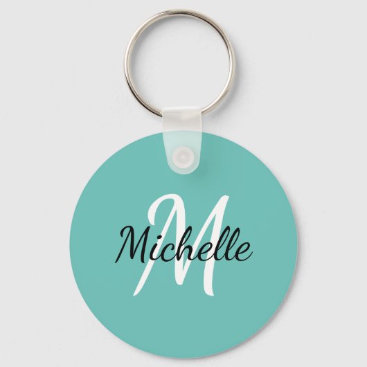 Blue & White Custom Monogram Cute Sleutelhanger (Voorkant)