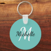 Blue & White Custom Monogram Cute Sleutelhanger (Voorkant)