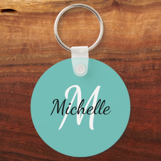 Blue & White Custom Monogram Cute Sleutelhanger (Voorkant)