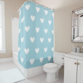 Blue White Cute Simple Heart Patroon Douchegordijn (In situ)