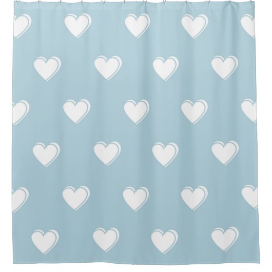 Blue White Cute Simple Heart Patroon Douchegordijn (Voorkant)