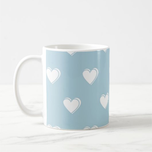 Blue White Cute Simple Heart Patroon Koffiemok (Links)