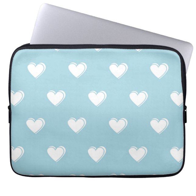 Blue White Cute Simple Heart Patroon Laptop Sleeve (Voorkant)