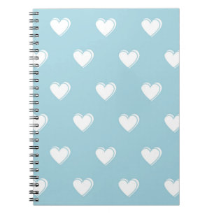 Blue White Cute Simple Heart Patroon Notitieboek