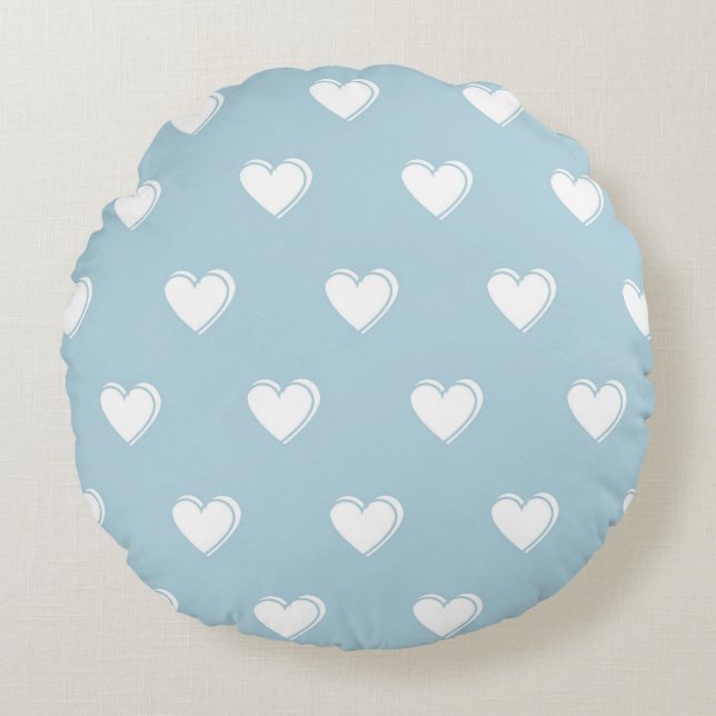 Blue White Cute Simple Heart Patroon Rond Kussen (Voorkant)