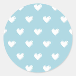 Blue White Cute Simple Heart Patroon Ronde Sticker