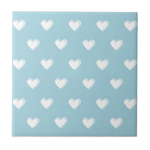 Blue White Cute Simple Heart Patroon Tegeltje