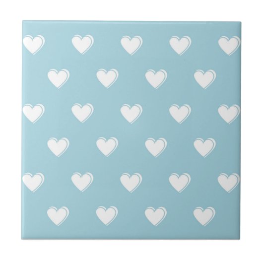Blue White Cute Simple Heart Patroon Tegeltje (Voorkant)