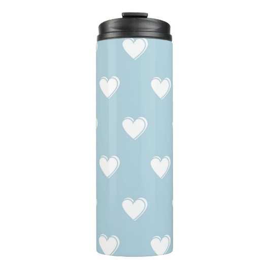 Blue White Cute Simple Heart Patroon Thermosbeker (Voorkant)