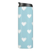 Blue White Cute Simple Heart Patroon Thermosbeker (Geroteerd rechts)