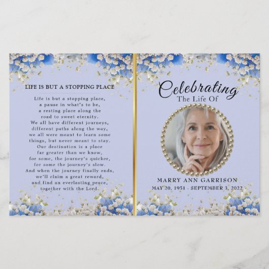 Blue White Daisy Celebration of Life Programme (Voorkant)