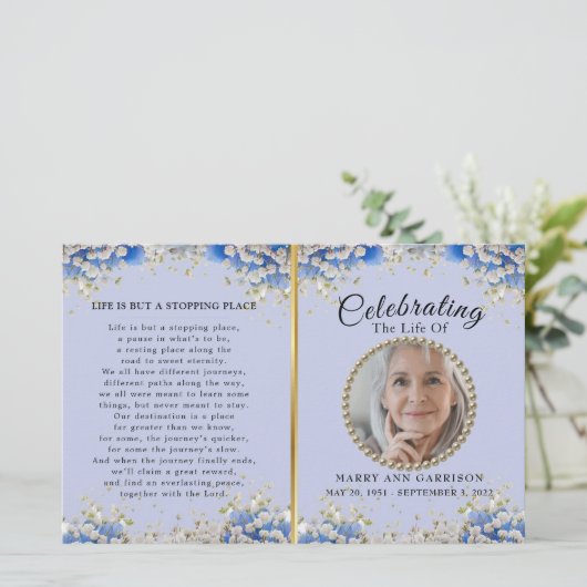 Blue White Daisy Celebration of Life Programme (Staand voorkant)