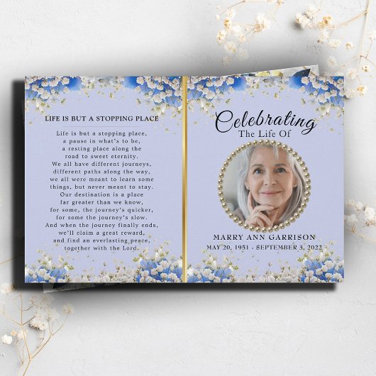 Blue White Daisy Celebration of Life Programme
