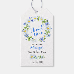 Blue White Daisy Floral 80th Birthday Bedankt Cadeaulabel