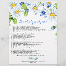 Blue White Daisy Floral Vrijgezellenfeest Games Flyer