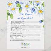 Blue White Daisy Floral Vrijgezellenfeest Games Flyer (Achterkant)