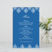 Blue White Damask Arabesque Wedding Menu Kaart (Staand voorkant)