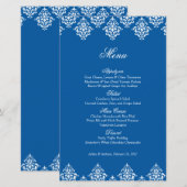 Blue White Damask Arabesque Wedding Menu Kaart (Voorkant / Achterkant)