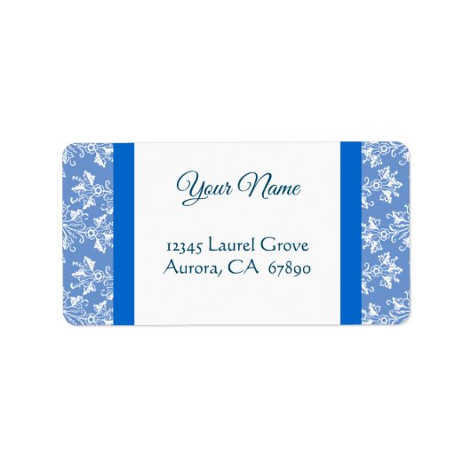 Blue White Damask Editable Address Label (Voorkant)