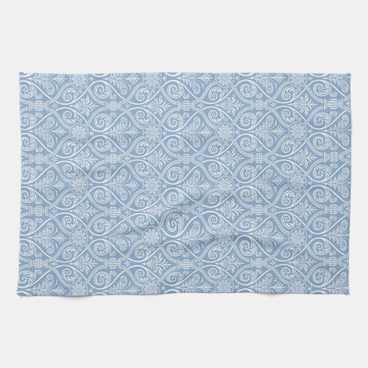 Blue & White Damask Kitchen Towel Theedoek (Horizontaal)