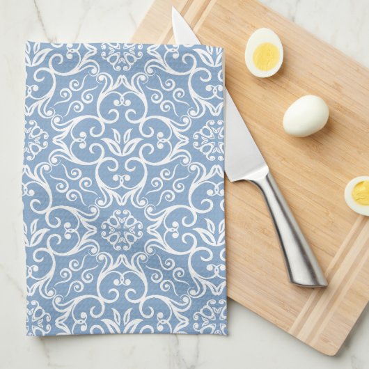 Blue & White Damask Kitchen Towel Theedoek (Quarter Fold)