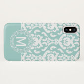 Blue White Damask Monogram Case-Mate iPhone Case (Achterkant (horizontaal))