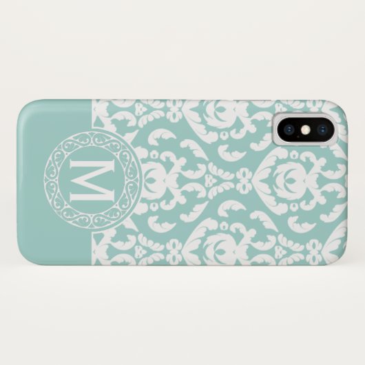 Blue White Damask Monogram Case-Mate iPhone Case (Achterkant (horizontaal))