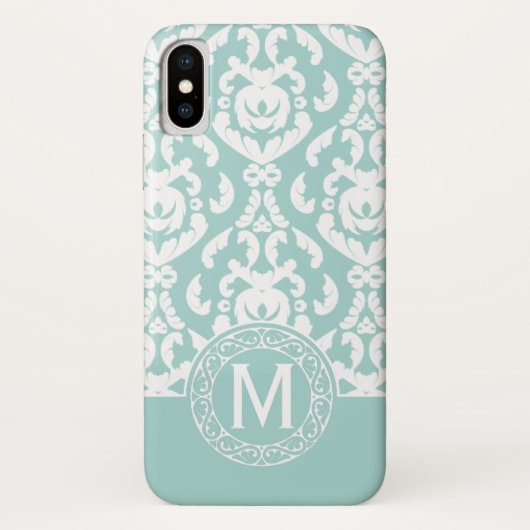 Blue White Damask Monogram Case-Mate iPhone Case (Achterkant)