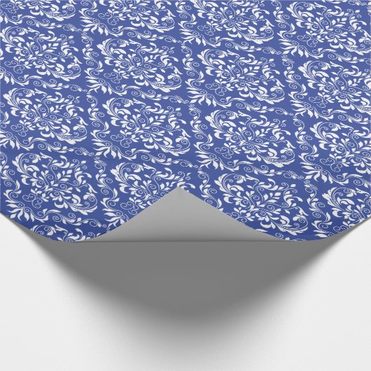 Blue White Damask Patroon Cadeaupapier (Hoek)