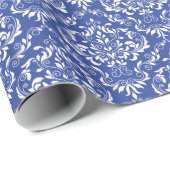 Blue White Damask Patroon Cadeaupapier (Rol Hoek)