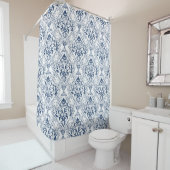 Blue White  Damask Pattern Elegant Douchegordijn (In situ)